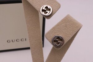 【美品】GUCCI グッチ インターロッキングG コインエッジ ピアス Ag925 5.4g 11.5×12.7×3mm SV シルバー アクセサリー 箱付き【漂亮】