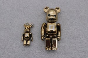 【中古品】FENDI フェンディ BE@RBRICK 100% 50% ベアブリック フィギュア セット ゴールド 金 2007 コラボ 非売品 日本製【漂亮】