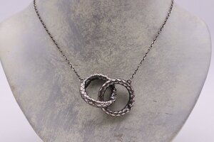 【美品】BOTTEGA VENETA ボッテガヴェネタ イントレチャート ダブルリング ネックレス Ag925 チェーン 40cm 9.3g SV シルバー 【漂亮】