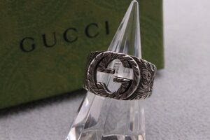 【美品】GUCCI グッチ インターロッキングG エングレービング リング 指輪 Ag925 サイズ17 12.6g シルバー アクセサリー 箱付き【漂亮】