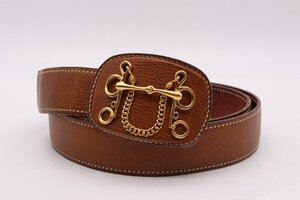 【美品】HERMES エルメス ホースビットビジュー ヴィンテージ レザーベルト 〇F刻印 1976年 総長約80cm ブラウン キャメル【漂亮】