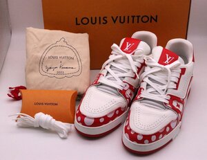 【美品】LOUIS VUITTON ルイヴィトン × 草間彌生 トレーナーライン ローカット スニーカー サイズ9 27.5cm レッド 赤 白 箱 替え紐 保存袋