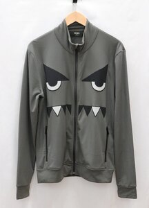 【中古美品】FENDI フェンディ モンスター ジップアップ ジャケット 裏起毛 長袖 メンズ XLサイズ グレー ナイロン イタリア製【漂亮】