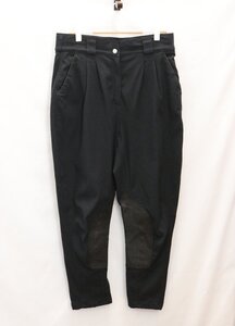【美品】HERMES エルメス セリエボタン ジョッキーパンツ レザーパッチ ストレッチ ハイウエスト ブラック コットン 牛革 サイズ44【漂亮】