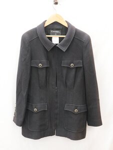 【中古美品】CHANEL シャネル ハーフジップ ジャッケット 長袖 ココマーク コットン 02P ブラック 黒 サイズ40 上着 レディース【漂亮】