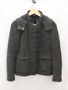 【美品】GUCCI グッチ ヘリンボーン フーテッドコート カシミヤ混 ツイードコート フード ショート丈 グレー サイズ36 イタリア【漂亮】