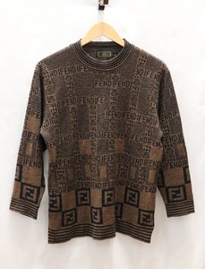 【中古美品】FENDI フェンディ ニット セーター FF ズッカ柄 長袖 ブラック ブラウン 黒 茶 アクリル ウール イタリア製【漂亮】