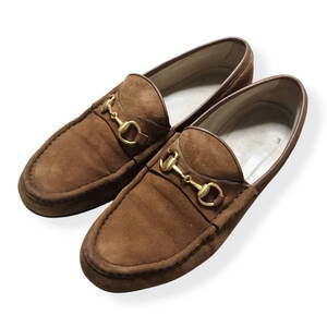 GUCCI Gucci бит мокасины с коробкой Horsebit коричневый замша коричневый 7,5 Эквивалент 24,5 см