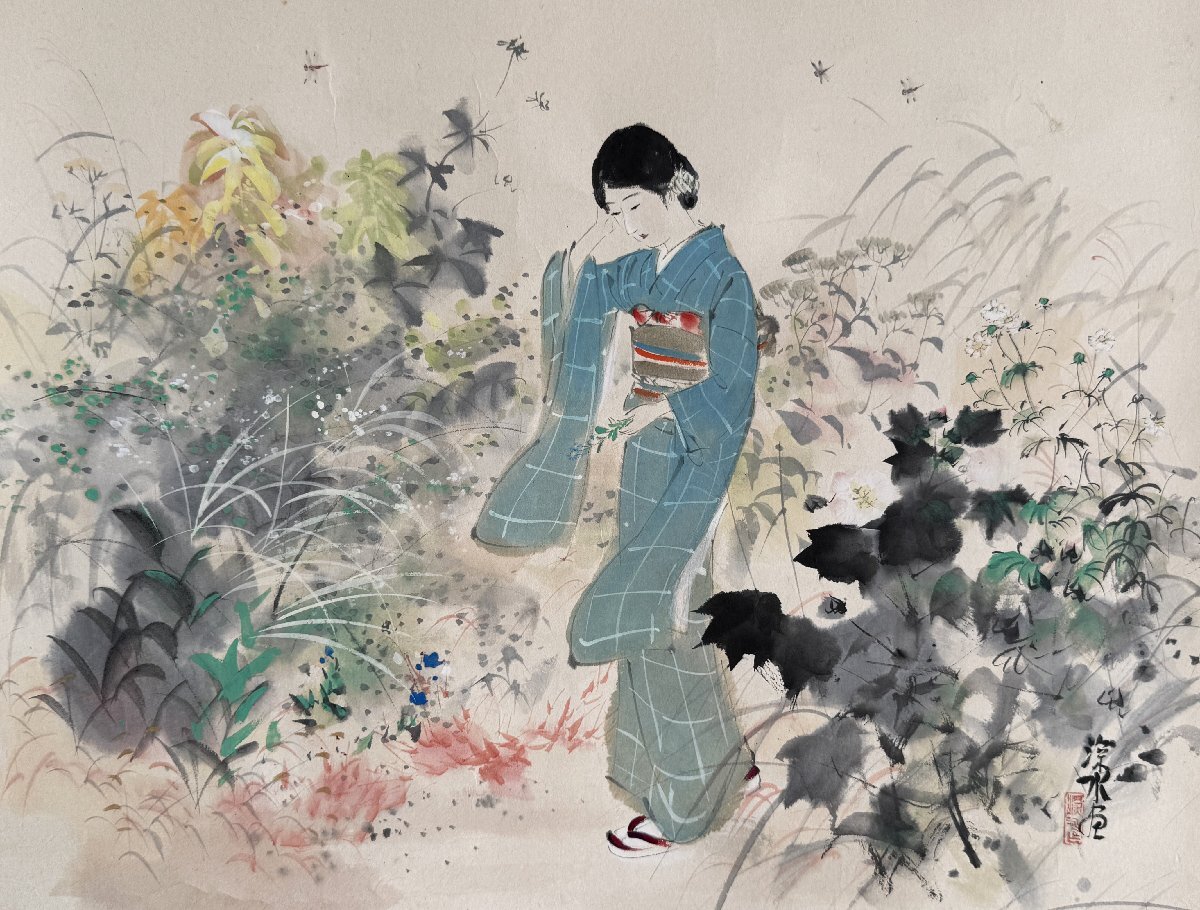 【模写】掛軸　伊東深水　美人図　歌川派浮世絵の正統　P127 模写】掛軸 伊東深水 美人図 歌川派浮世絵の正統 P127 伊東深水