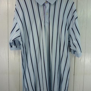 TOMMY HILFIGER トミーヒルフィガー 半袖 ポロシャツ 青 白 ストライプ XL 刺繍 フラッグロゴ 鹿の子 大きいサイズ アメカジ 古着 20858A