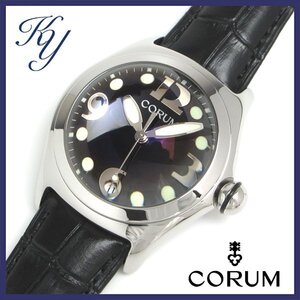 1円~ 3ヶ月保証付き 磨き済み 美品 本物 定番 人気 CORUM コルム バブル 163.150.20 革ベルト ブラック メンズ 時計