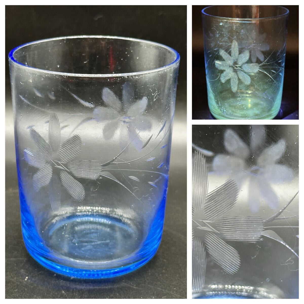 昭和初期　切子　器　江戸切子　氷コップ　ヴィンテージ　5客 江戸切子 昭和初期 キリコガラス 水差し グラス セット レトロ