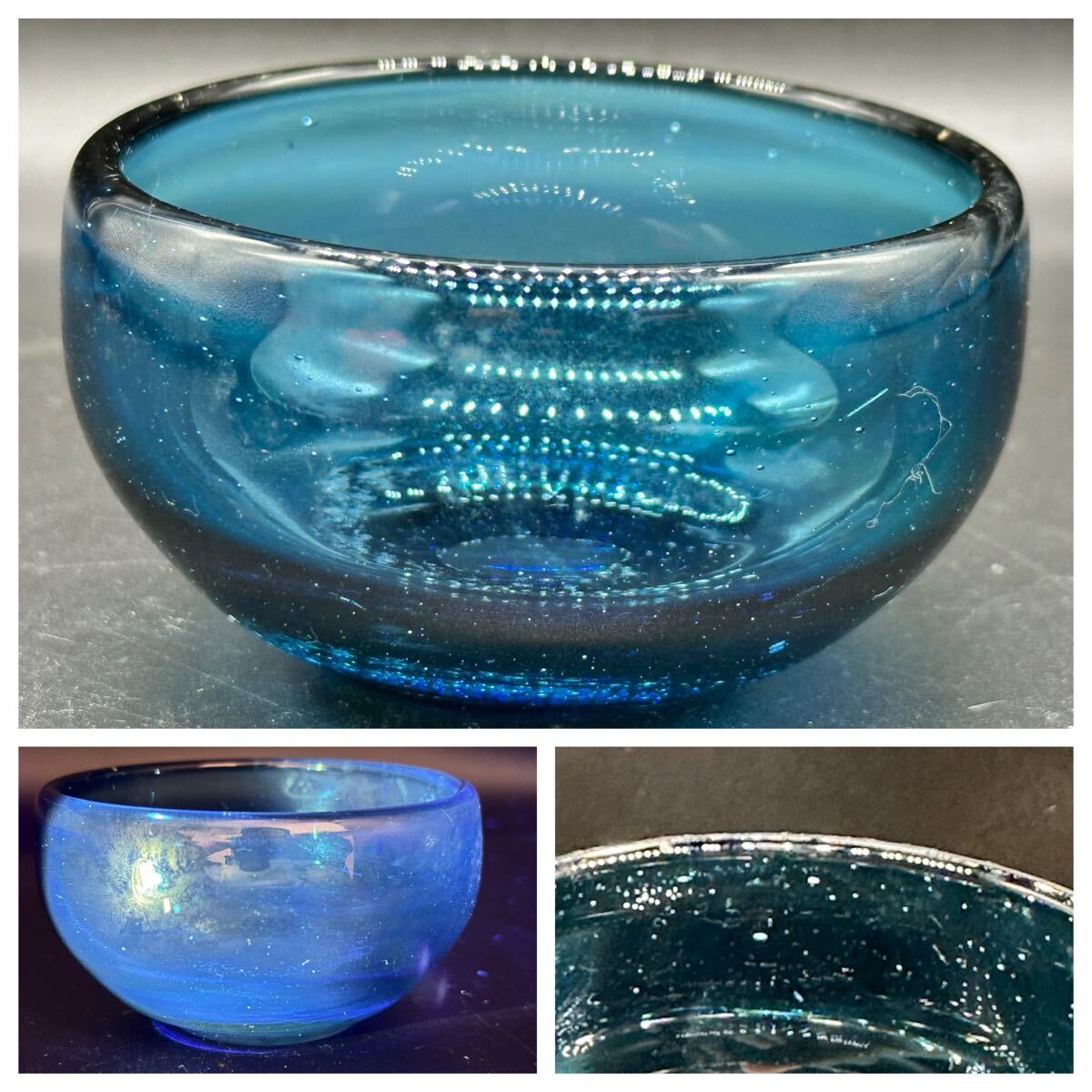 明治～大正期 ブルー 切子 ウランガラス 氷カップ 氷コップ 和ガラス レトロ 明治～大正期 ブルー 切子 ウランガラス 氷カップ 氷コップ 和