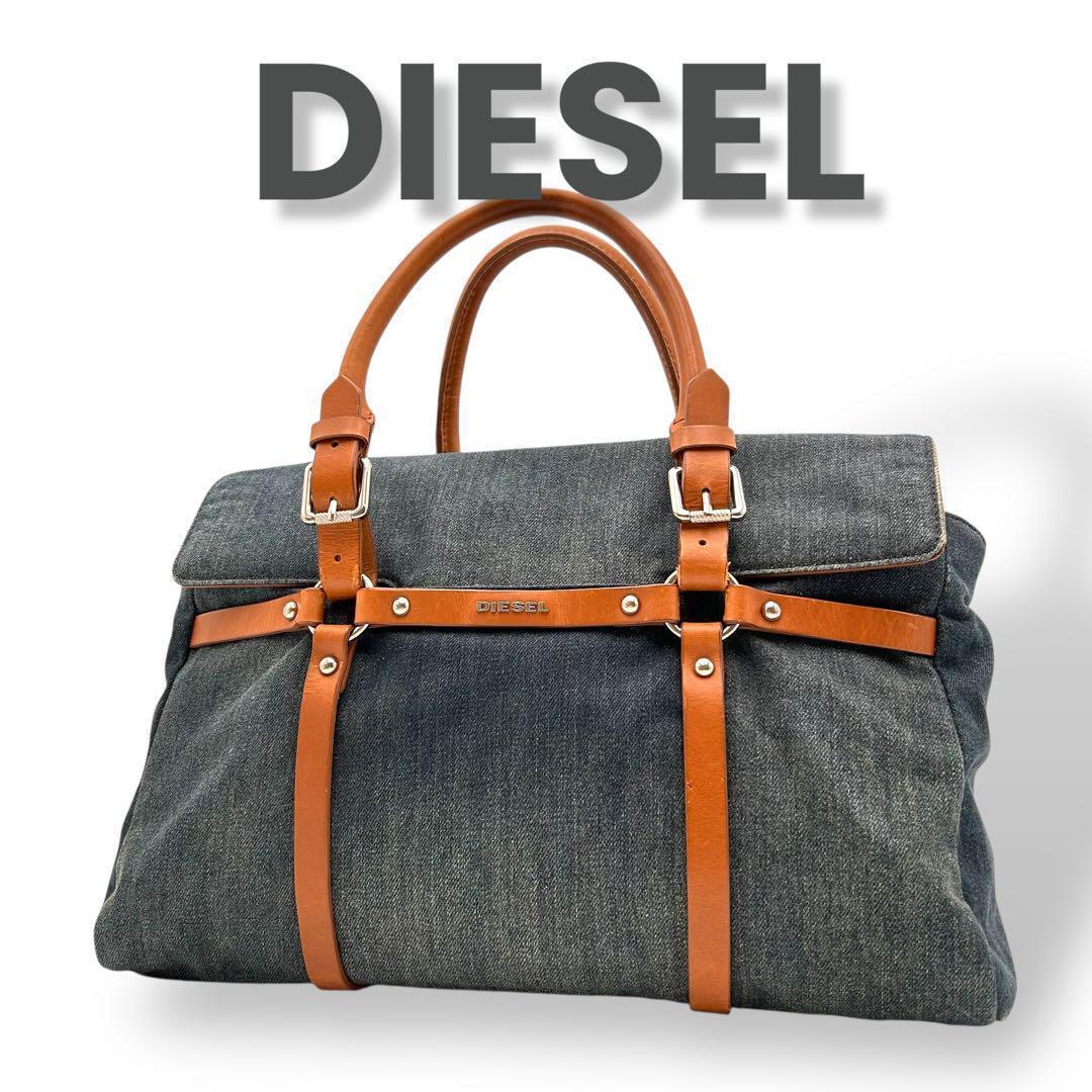 DIESEL ディーゼル☆デニム×レザー トートバッグ ミニボストン Y2K DIESEL ディーゼル☆デニム×レザー トートバッグ ミニボストン