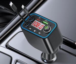 4in1 車 充電器 シガーソケット 4台同時充電 カーチャージャー 巻き取り式充電ケーブル 2本 Type-C100W/Lightning 20W急速充電