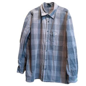 POWER To THE PEOPLE (パワートゥーザピープル) 秋冬向け厚手コットンシャツ(Lサイズ) ブラウン×グレー