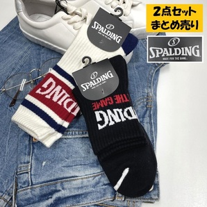 2セットまとめ売り SPALDING /約26cm/ 靴下 ソックス ブラック ホワイト系 ロゴスポーツアウトドアキャンプ 生地コットン混 スポルディング