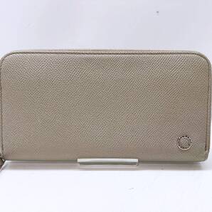 良好品 BVLGARI ブルガリ マン グレインレザー ラウンド 長財布 グレー シルバー グリーン