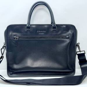 美品 PRADA プラダ ロゴ ソフトカーフ 2WAY ビジネスバッグ ブリーフケース オールレザー 黒 VA1052