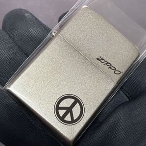 zippo ピースマーク 筆記体 前面加工 シルバー 2016年製 シルバーインナー 2015年製