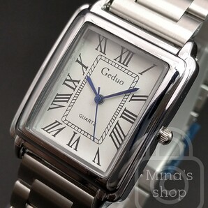 《費用対効果マックス》大人の為のドレスウォッチ【ユニセックスレクタングル/新品】クォーツ パールホワイト文字盤/肉厚3連ステンブレス