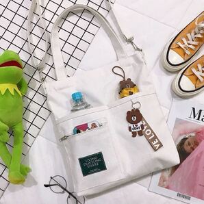 キャンバス トートバッグ 2way レディースショルダーバッグシンプル 通勤通学 ホワイト