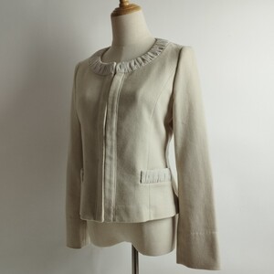 ROPE ROPE Пиджак без воротника из смеси кашемира, длинные рукава, на купро подкладке, для формальных случаев 9 бежевый, сделано в Японии l0918-12