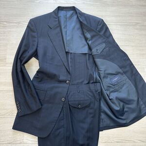 希少XL~XXL相当【BURBERRY LONDON】 バーバリー ロンドン AB7 大きいサイズ ネイビー 紺 ストライプ スーツ セットアップ ウール メンズ