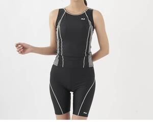 Нет. 15 Новый FILA Раздельные Фитнес Танкини Купальник Оголовье Черный х Серый Анти-Блистеринг Бесплатная Доставка Анонимная Доставка Женские 313201 Купальники