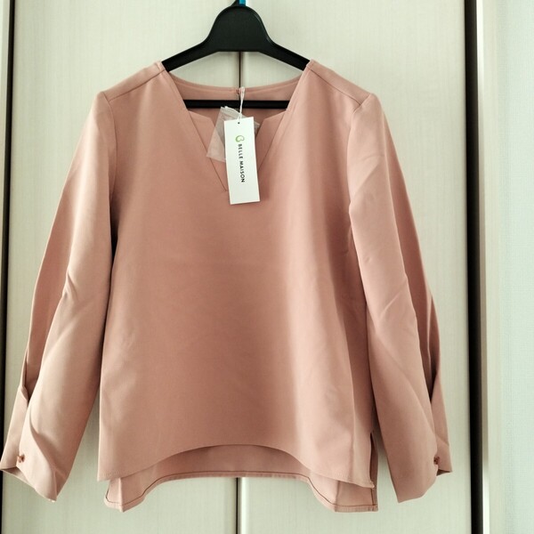 新品タグ付【Sサイズ】ベルメゾン レディース 長袖ブラウス ピンク Vネック 千趣会 NAUWCLOSET ナウクローゼット