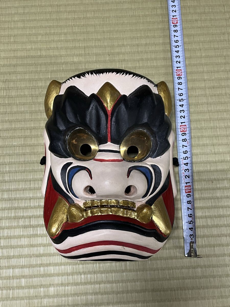 鬼の神楽面 木製 伝統的25日までの特別価格 木製神楽面 鬼の顔