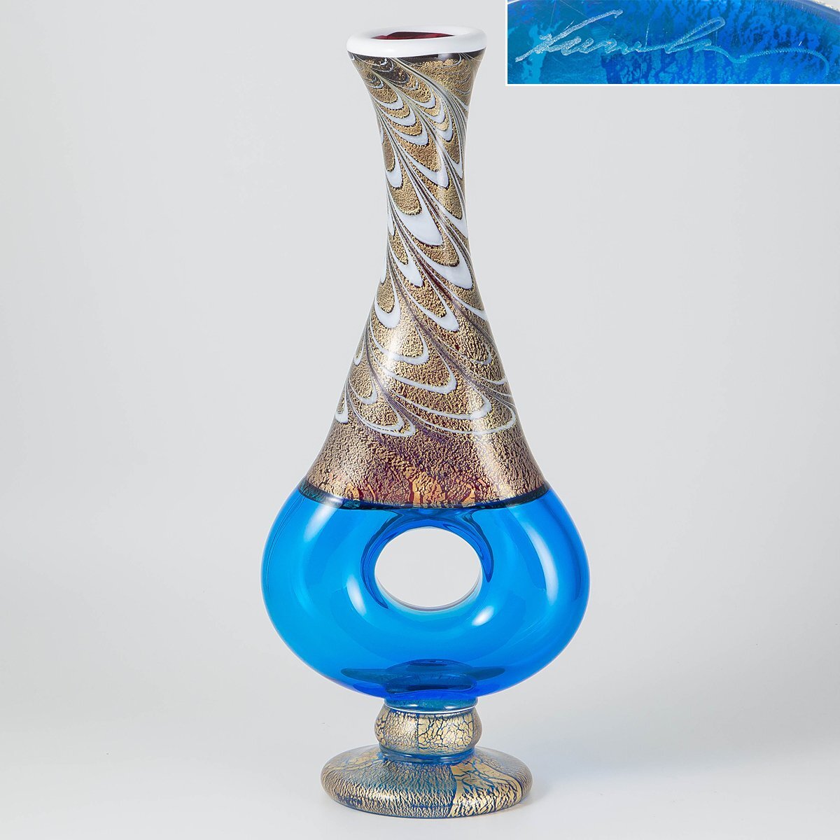 現代の名工 黒木国昭 宙吹きガラス 銀彩気泡 花瓶 クリア シルバー サイン有 現代の名工 黒木国昭 宙吹きガラス 銀彩気泡 花瓶 クリア