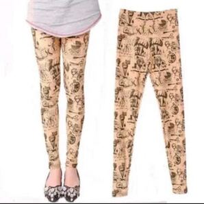 スキニー レギンス スパッツ 手書き風 ベージュ系 大きいサイズ