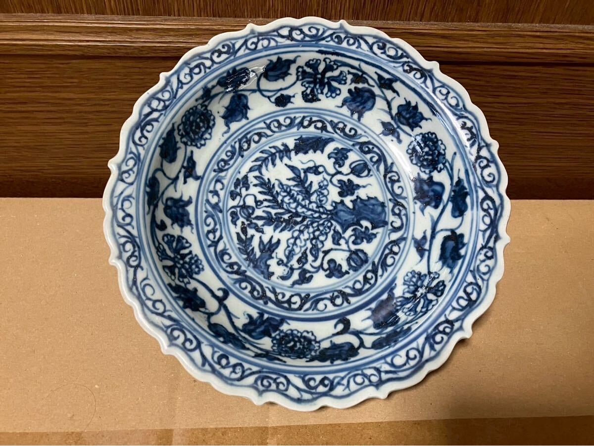 骨董皿、アンティーク、中国？ 大正時代アンティーク和骨董取り皿 染付き手描き