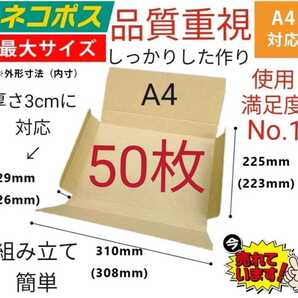 厚さ3cm対応!ネコポスに最適なA4ダンボール箱 50枚セット