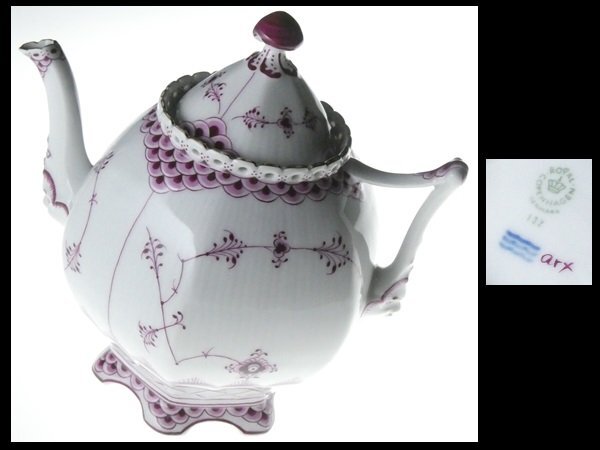 ロイヤルコペンハーゲンバーガンディフルレースプレート(19ｃｍ) 1924～1934年RoyalCopenhagenフルレース金彩バーガンディーの