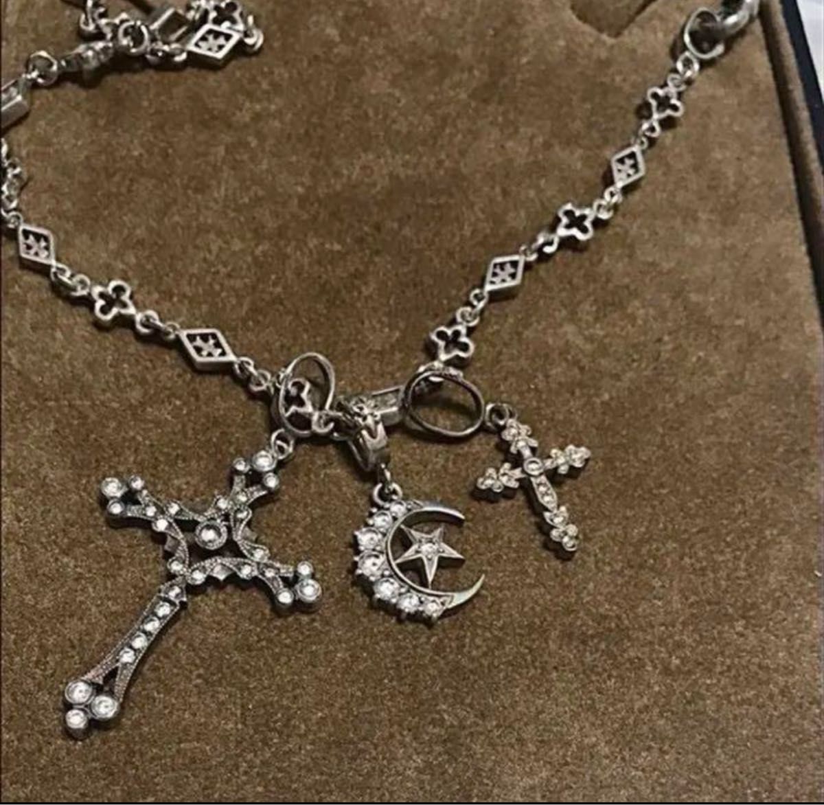 ネックレス シルバー SV925 クロス ペンダントローリーロドキン アクセサリー ハーフムーン チェーン 