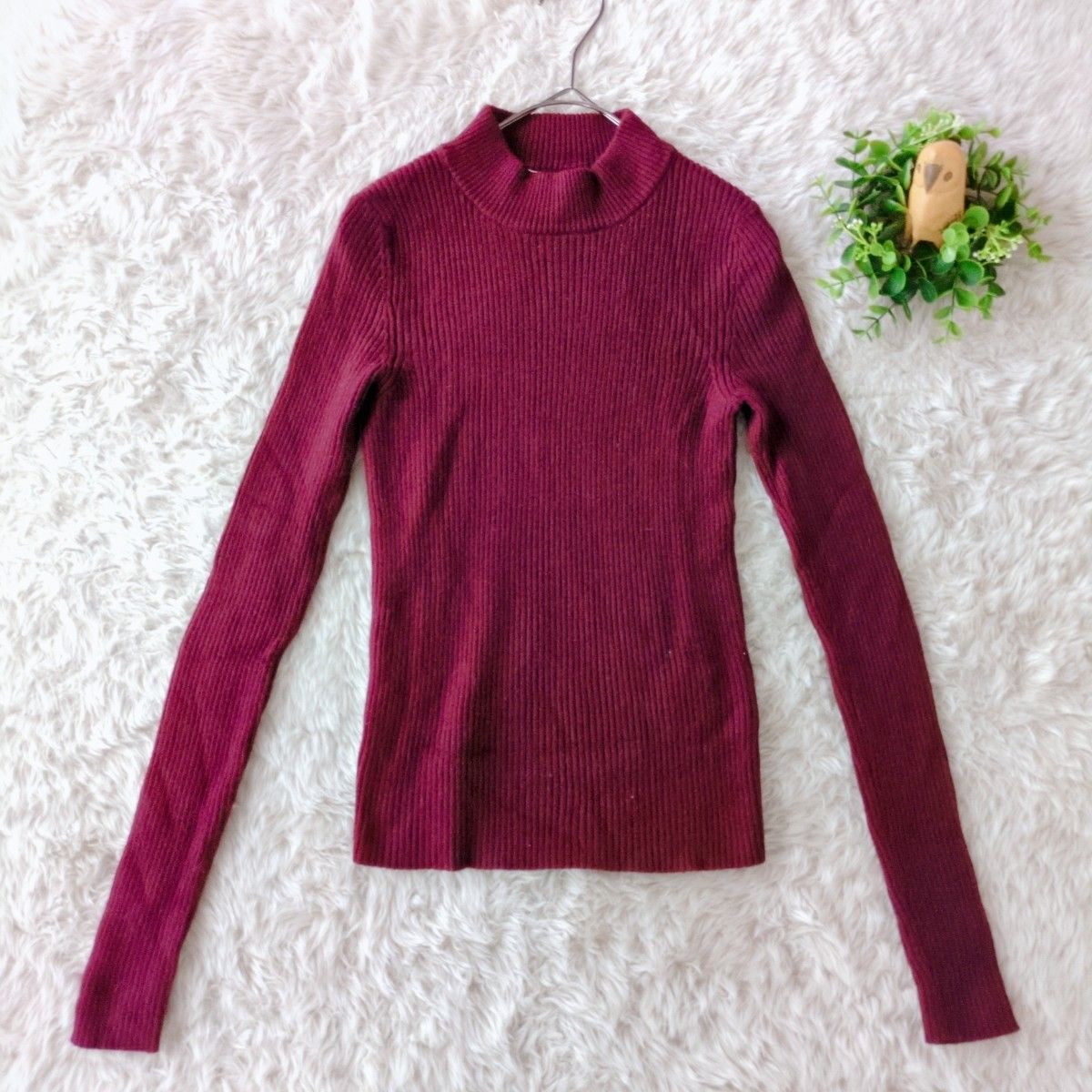 SENSE OF PLACE アーバンリサーチ　リブニット ハイネックプルオーバーニット ボルドー M　長袖　アンゴラ混