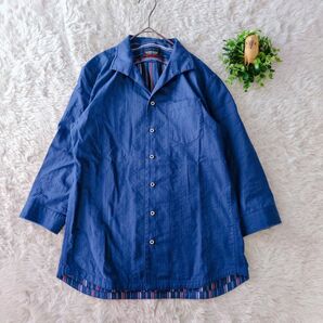 ニコルクラブ for MEN 7分袖シャツ カジュアルシャツ ブルー ストライプ柄 メンズ 46 М相当