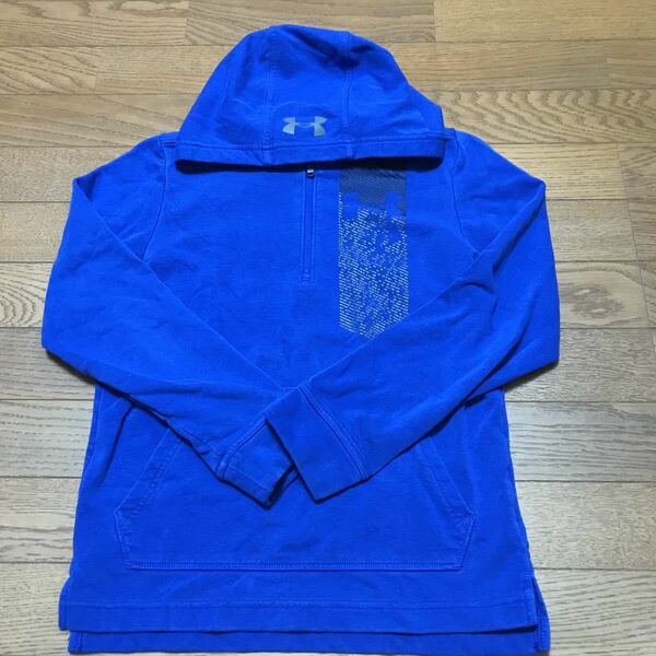 UNDER ARMOUR KID’S HALF ZIP HOODIE (COTTON-68%PLYESTER32%) size-YLG(着丈54身幅42) 中古 送料無料 NCNR