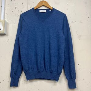 TOMORROWLAND トゥモローランド tricot ハイゲージ ウール 長袖 無地 Vネック ニットセーター 青 S