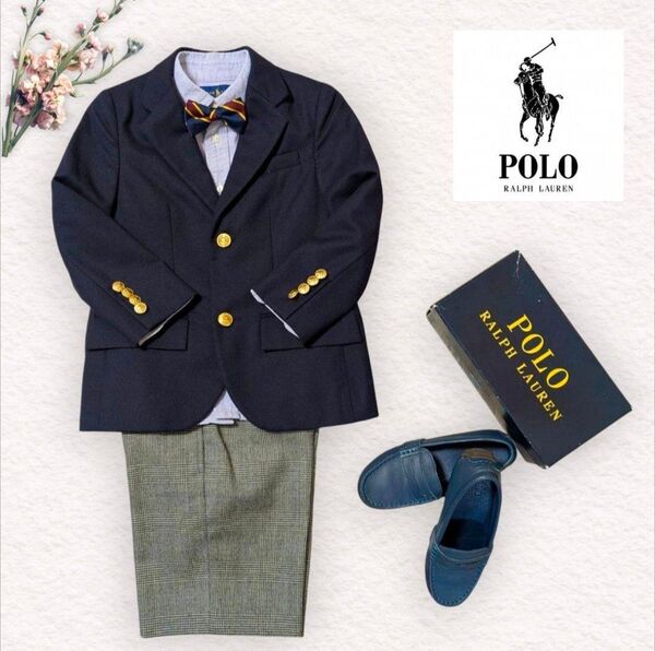 豪華5点セット★ ラルフローレン フォーマル キッズスーツ 金ボタン 蝶ネクタイ ブレザー 紺 結婚式 発表会 卒園式 入学式
