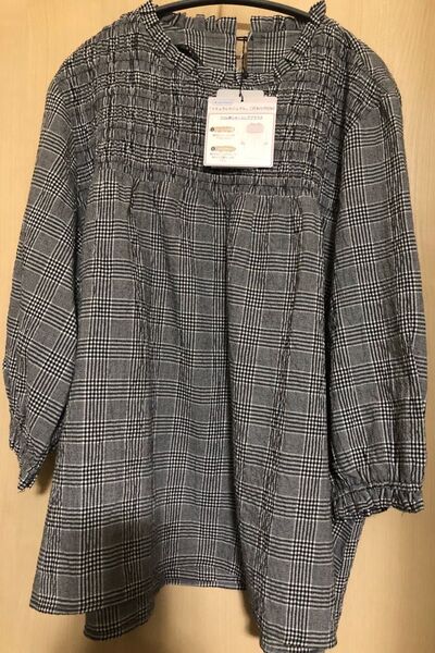 4L 7分袖 ブラウス 体型カバー colopuca ギンガムチェック チェック チュニック 大きいサイズ プラスサイズ