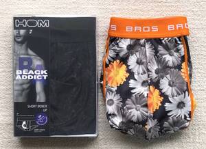 Triumph HOM&Wacoal BROS ボクサーパンツ Lサイズ トリンプ オム ローライズ 葉柄 ブラック×ブロス 花柄 オレンジ 2枚セット ☆送料無料