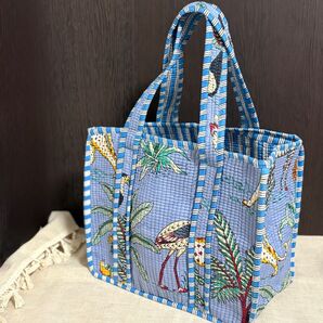 【新品未使用】block print ブロックプリント キルトバッグ トロピカル 南国 リゾート 軽量 インド直輸入
