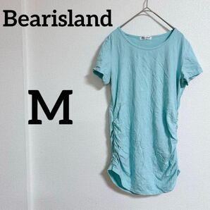 Bearisland 【M】水色 半袖Tシャツ レディース ギャザー おしゃれ