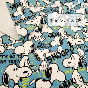 【キャンバス生地】ブルー地×イエロー文字 しっかりとした帆布 145㎝×50㎝ ハンドメイド 布 はぎれ o-63