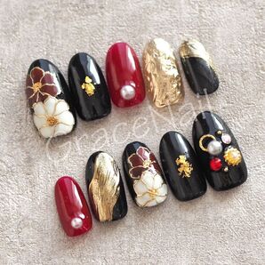 No.1103 現品販売!ネイルチップ 成人式卒業式袴着物和柄振袖