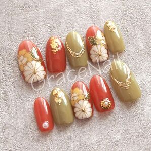 No.2131 現品販売!ネイルチップ 成人式卒業式袴着物振袖和柄