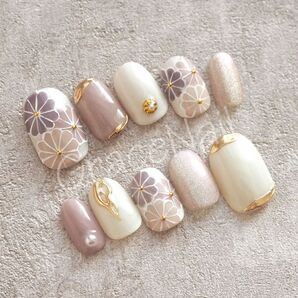 No.754 現品販売!ネイルチップ ショート 成人式卒業式和柄袴着物振袖